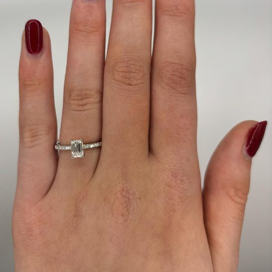 Picture of Emerald Cut Solitaire with Diamond Shoulders (0.77ct) 